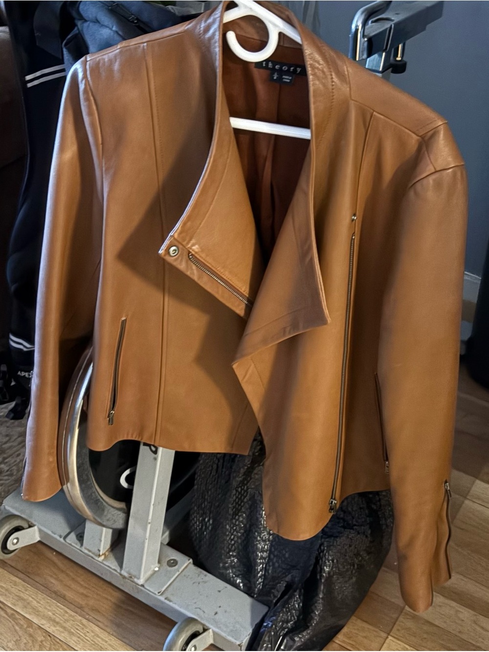 Theory Cognac Leather Moto Jacket